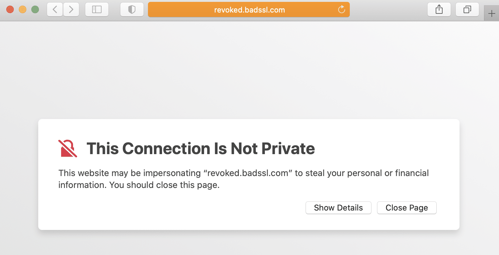 the ssl certificate error safari